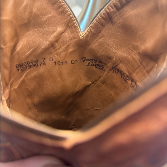 Tony Lama Two-Tone Leather Cowboy Boots- Cognac Caiman - Picture 5 of 7